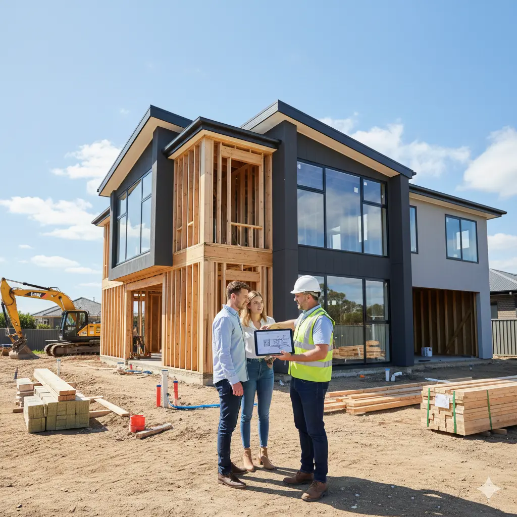 Modern new home construction site in Melbourne, Victoria undergoing a professional building inspection.